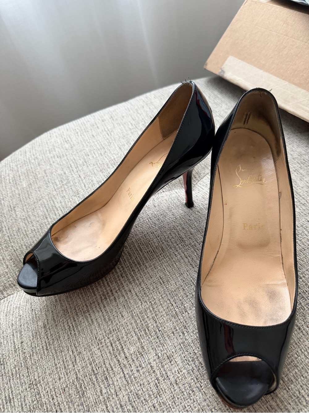 Christian Louboutin Black Patent Peep-Toe Stiletto Pumps